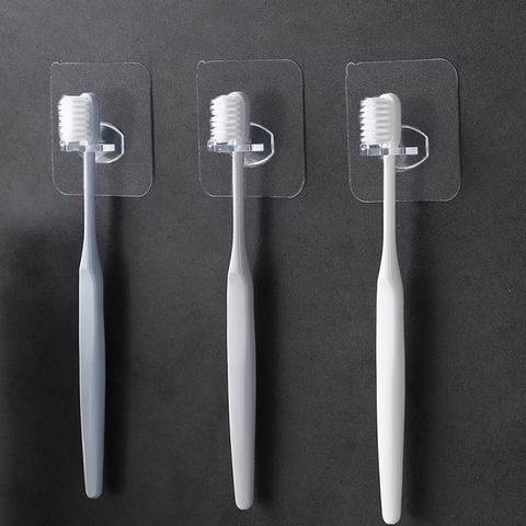 Porte-brosse à dents en plastique transparent, 3 pièces/lot, crochets auto-adhésifs pour montage sur mur lisse dans la douche, salle de bain ► Photo 1/5