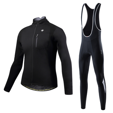 Santic hommes cyclisme ensembles hiver polaire thermique coupe-vent réfléchissant vélo vêtements vtt vestes bavoir pantalons longs ► Photo 1/6