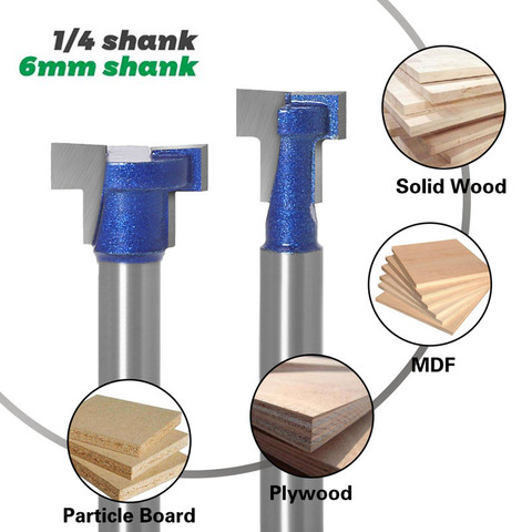 1-2pc 6mm/6.35mm tige t-track rainurage et t-slot trou de serrure fraise fraise fraise pour le bois ► Photo 1/6