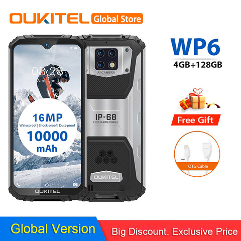 OUKITEL – Smartphone WP6, téléphone portable robuste et étanche IP68, 4 go de ram, 6.3 go de rom, processeur MT6771 octa-core, écran 128 pouces FHD, Triple caméra 16 mpx, batterie 10000mAh ► Photo 1/6