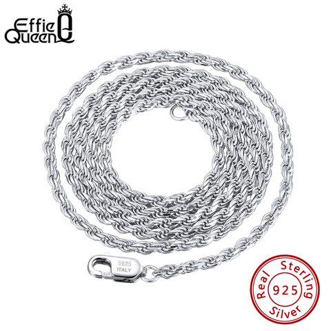 Effie Queen italien 1.2mm1.5mm 1.7mm diamant-coupe corde chaîne collier 40cm-60cm 100% 925 argent femme homme bijoux cadeau DSC29 ► Photo 1/6