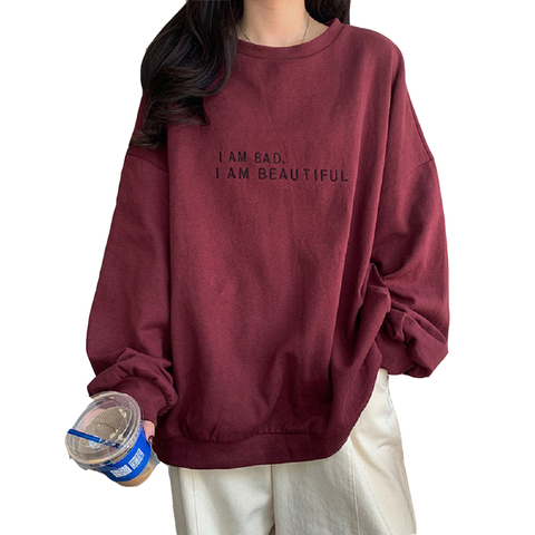 Manches longues Style coréen automne sweat femme décontracté sweat-shirt mode femmes col rond lâche lettre loisirs printemps sweats ► Photo 1/6