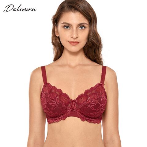 Delimira femmes couverture complète sans armatures sans mousse grande taille soutien-gorge en dentelle florale ► Photo 1/6