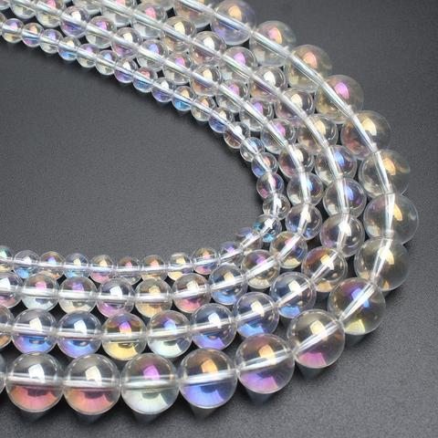 Perles en verre multicolores transparentes, pour la fabrication de bijoux, perles rondes lisses, à Quartz en cristal, 6mm, 8mm, 10mm, 12mm, 15