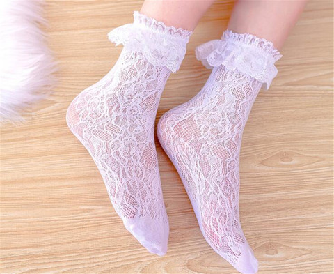 Chaussettes Sexy en dentelle florale pour femmes, lolita, à volants, élastiques, courtes à la cheville, B683 ► Photo 1/6