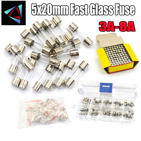 Kit de fusibles en verre rapide 5x20mm, paquet de tubes d'assurance 3.15A 3A 4A 5A 6A 6.3A 7A 8A /250V 5x20 ► Photo 1/2