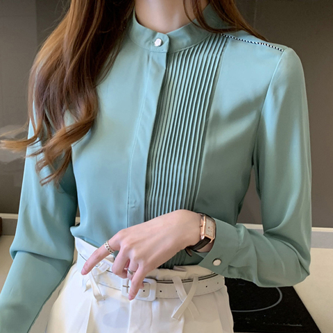 À manches longues en mousseline De soie Blouse chemise hauts chemisier femmes Blusas Mujer De Moda 2022 col montant bureau Blouse femmes Blouses Blusa E225 ► Photo 1/6