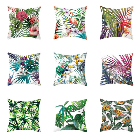 Plantes tropicales housse de coussin Polyester vert feuilles taie d'oreiller décorative plante tropicale jeter taie d'oreiller kussensloop almohada ► Photo 1/6