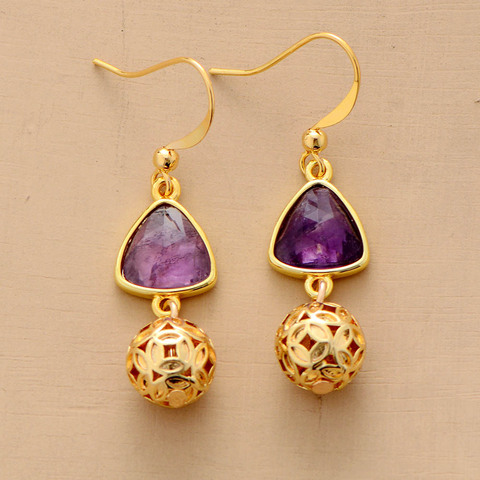 Boucles d'oreilles pendantes en or pour femmes, élégantes, améthystes, breloques, cadeaux, bijoux artistiques pour maman et femme ► Photo 1/5