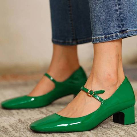 Chaussures de Style Mary Jane pour femmes, chaussures de soirée à talon bas et bout rond, couleur unie, tendance chaussures pour femmes ► Photo 1/6