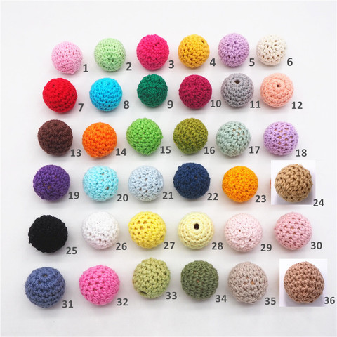 Chengkai 50 pcs 20mm rond tricot coton Crochet perles en bois boules pour bricolage décoration bébé anneau de dentition bijoux collier jouet ► Photo 1/6