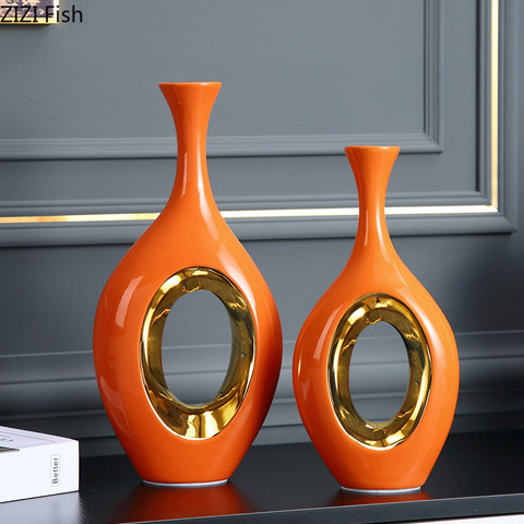 Vase de fleurs Orange en céramique, Phnom Penh, luxe moderne, décoratif créatif pour le salon, l'entrée de la famille, Vase décoratif pour la maison ► Photo 1/6