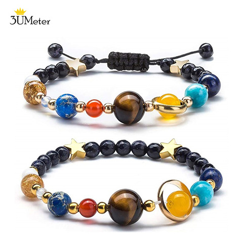 Bracelet de perles en pierre naturelle, ajustable, pour femmes et filles, système solaire, univers, galaxie ► Photo 1/6