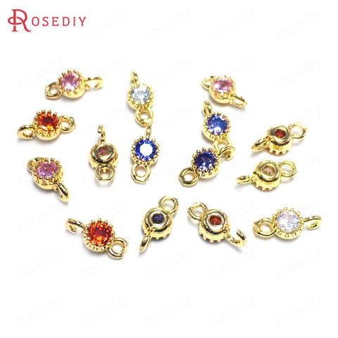 (38362)10 pièces 4MM 24K Champagne couleur or laiton et Zircon 2 trous rond connecter breloques pendentifs bijoux résultats accessoires ► Photo 1/4