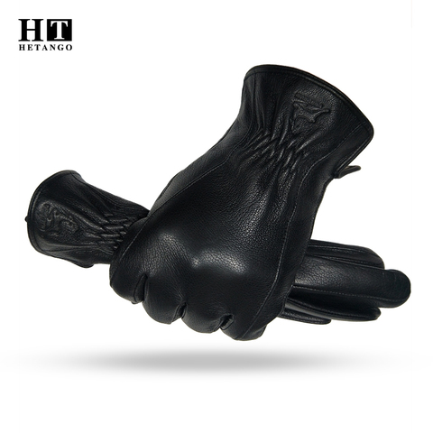 Hiver gants en cuir pour hommes chaud doux noir Buckskin plissé Design extérieur conduite gants mitaines doublure en laine livraison gratuite ► Photo 1/6