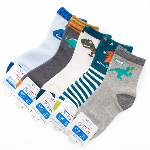 Chaussettes pour enfants, 5 paires, chaussettes printemps & automne, en coton, mignon, motif de dinosaure, dessin animé, garçons et filles, 2-12 ans, nouvelle collection ► Photo 1/6