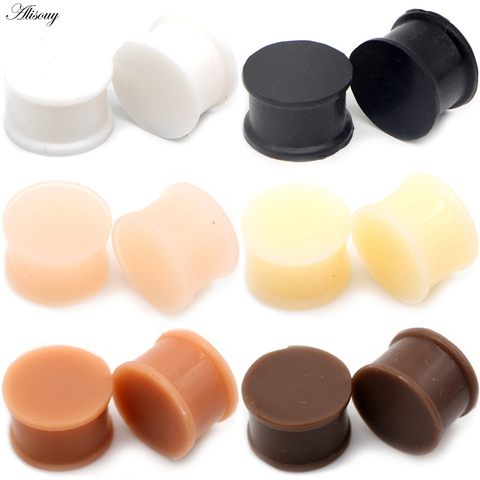 Alisouy 2 pièces 3mm-50mm Silicone Flexible épais oreille bouchons évasés solide chair Tunnel grande taille oreille jauge extensible Piercing bijoux ► Photo 1/6