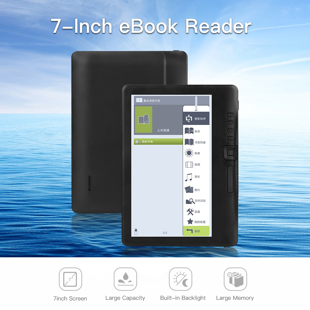 BK7019 lecteur ebook Portable 8GB 16GB 7 pouces multifonction E-Reader  rétro-éclairage couleur écran d'affichage LCD e livre lecteur pour Windows  - Historique des prix et avis