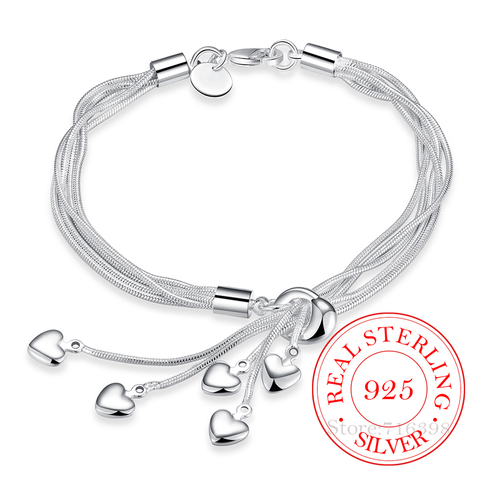 Bracelet en argent Sterling 925 avec crochet cinq cœurs, accessoires de bijouterie Fine de haute qualité, Bracelets à breloques en argent pour femmes, vente en gros ► Photo 1/6