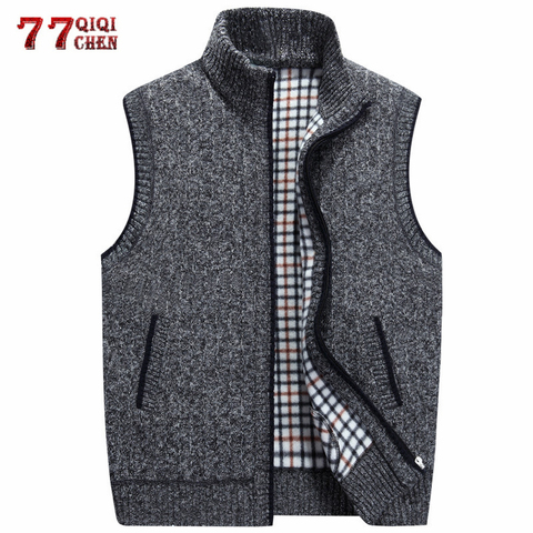 Hommes gilet sans manches chandails manteau automne hiver décontracté laine épais chaud veste tricoté fermeture éclair cachemire gilet chaleco hombre ► Photo 1/6