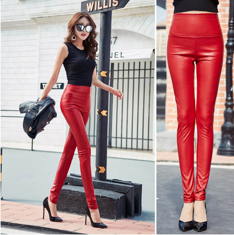 2022 PU taille haute élastique leggings noir automne hiver nouvelle mode ajustement slim leggings pantalons femmes ► Photo 1/5