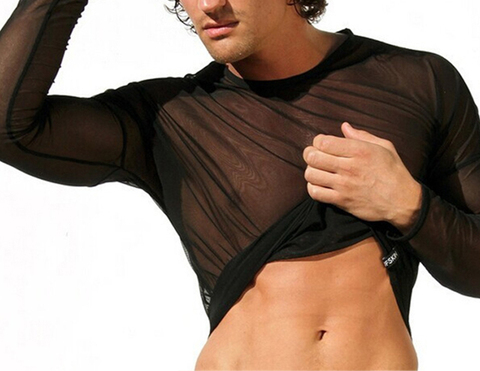 T-shirt en maille transparente pour homme, sous-vêtement, Transparent, respirant, Costume, Slim, décontracté ► Photo 1/6