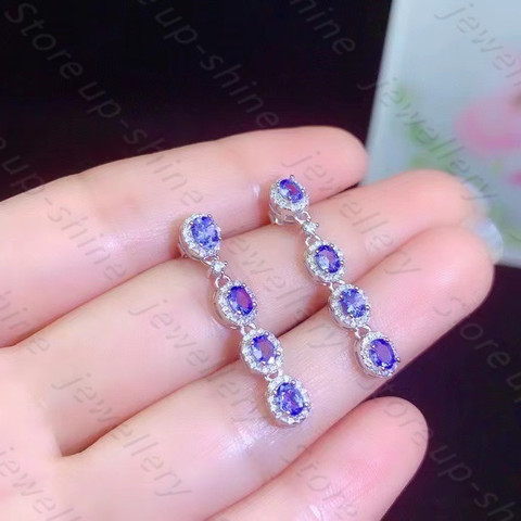 Boucles d'oreilles en Tanzanite naturelle pour femmes, argent 925, Simple et fraîche ► Photo 1/6