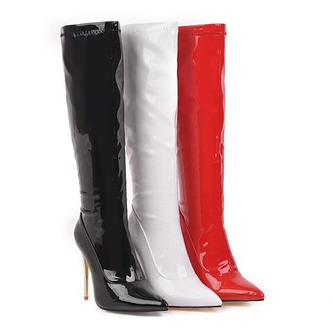 Mode genou bottes hautes femmes bottes d'hiver de haute qualité femmes chaussures genou-bottes hautes rouge 2022 hiver nouveau cuir verni sexy ► Photo 1/6