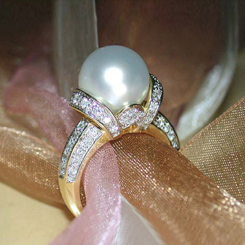 Huitan – bague de mariage pour femmes, Imitation perle, couleur or, brillante, romantique, accessoires de mode ► Photo 1/6