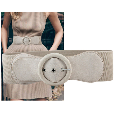 Femmes mode daim ceinture élastique doudoune large ceinture bon correspondant dame robe boucle ardillon ceinture boucle souple PU ceinture ► Photo 1/6