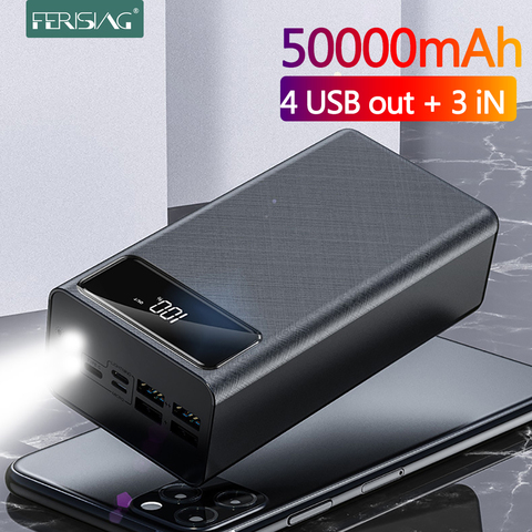 Ferisation 50000 mAh batterie d'alimentation LED affichage numérique 4 USB externe 50000 mah Pover banques batterie Portable Powerbank pour Xiaomi ► Photo 1/6