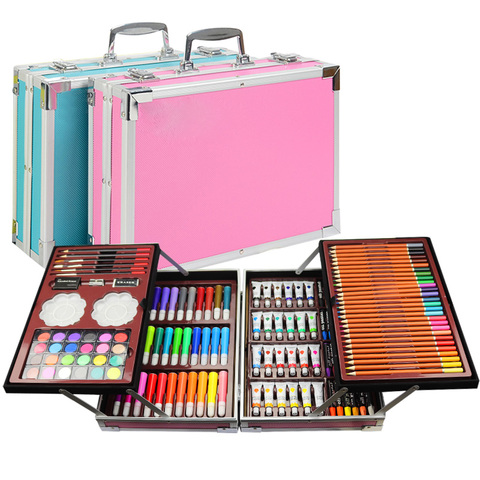 Art peinture ensemble 145/150/168/208 PCS eau couleur stylo Crayon huile Pastel couleur Crayon dessin papeterie cadeau Kit pour enfants ► Photo 1/6