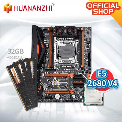 HUANANZHI – carte mère X99 AD4, avec Intel XEON E5 2680 v4, 4x8 go de mémoire DDR4 NON-ECC, kit de mémoire, NVME NGFF SATA USB 3.0 ► Photo 1/4