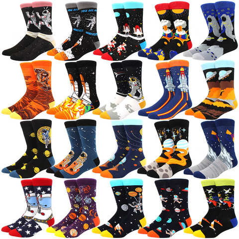 Unisexe peinture Style astronaute homme chaussettes coton Harajuku coloré plein chaussettes femmes espace Streetwear 1 paire taille 38-46 ► Photo 1/6