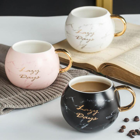 Tasse à café impression avec or 530ML femmes hommes marbre céramique tasse à café lait boisson tasse nouveauté cadeau, noir, blanc, rose ► Photo 1/6