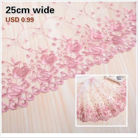 Dentelle en maille blanche et rose avec broderie exquise, tissu pour enfants, tissu pour berceau, avec garniture de canapé, à faire soi-même ► Photo 1/3