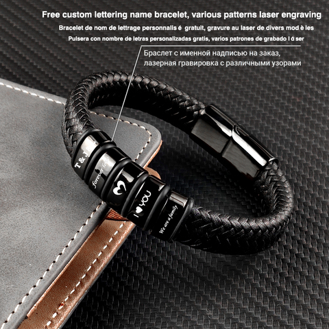 MingAo-Bracelet en cuir personnalisé pour hommes et femmes, perle en acier inoxydable Bracelet à breloques, cadeau d'anniversaire de Couple ► Photo 1/6