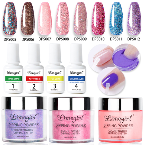 Limegirl – ensemble de poudre à ongles, 10g, séchage naturel, holographique, système de trempage, puissance, activateur de Base, sans lampe UV ► Photo 1/6