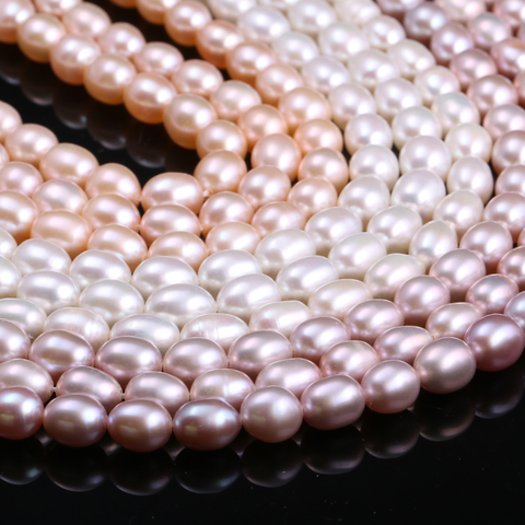 Perles de culture d'eau douce 100% naturelles, en forme de riz, pour la fabrication de bijoux, brin à faire soi-même, 13 pouces, taille 7-7.5mm ► Photo 1/6
