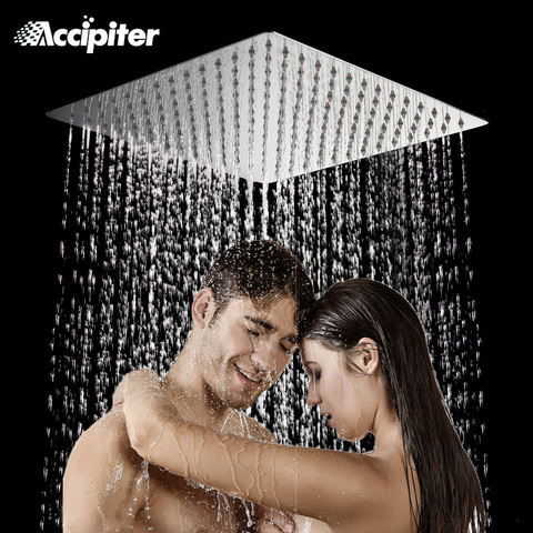 Pomme de douche carrée très mince 40cm x 40cm en acier inoxydable, pommeau de douche avec fonction de pluie plafond ultra-mince, livraison gratuite ► Photo 1/6