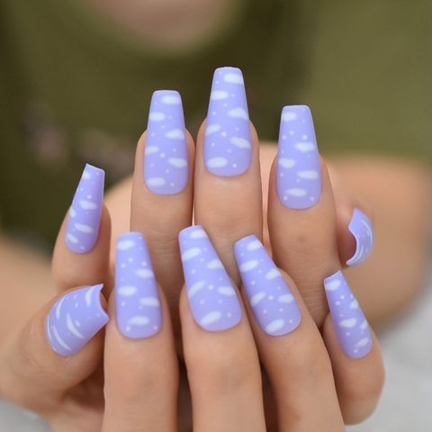 Acheter Ciel Blanc Nuage Bebe Violet Presse Sur Faux Ongles Longue Ballerine Cercueil Populaire Mat Givre Faux Ongles Outil D Extension En Ligne Alitools