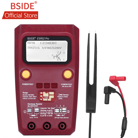 Testeur de Transistor numérique BSIDE composants SMD résistance de Triode Diode condensateur inducteur ESR mètre multimètre avec pince à épiler ► Photo 1/6