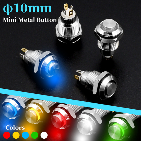 10mm métal bouton poussoir interrupteur avec témoin LED auto-réinitialisation momentanée autobloquant verrouillage 4 broches haute tête 3V 6V 12V 24V 220V ► Photo 1/6