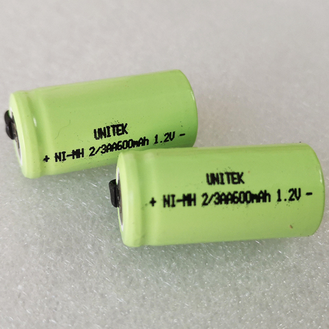 US 600mah 1.2V 2/3AA ni-mh batterie rechargeable 2/3 AA nimh cellule avec onglets de soudage pour rasoir électrique lumière solaire ► Photo 1/4