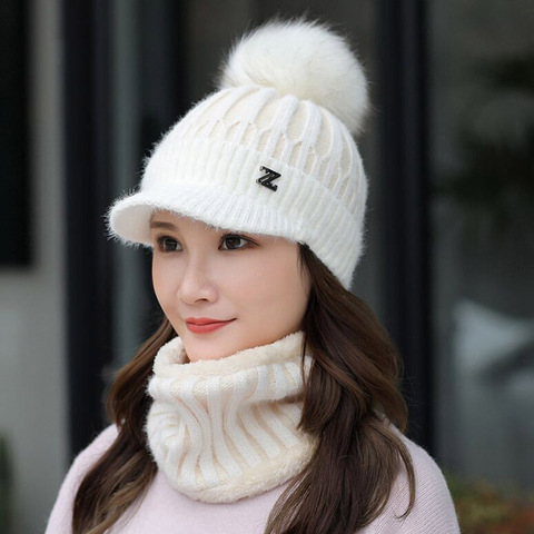 Bonnet d'hiver tricoté pour femme, Bonnet épais chaud, chapeau tête de mort en tricot lettre Z Bonnet, casquettes de randonnée en plein air, ensembles de Ski ► Photo 1/6