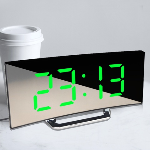 Réveil numérique incurvé écran LED plat réveils pour enfants chambre température Snooze fonction bureau Table horloge décor à la maison ► Photo 1/6