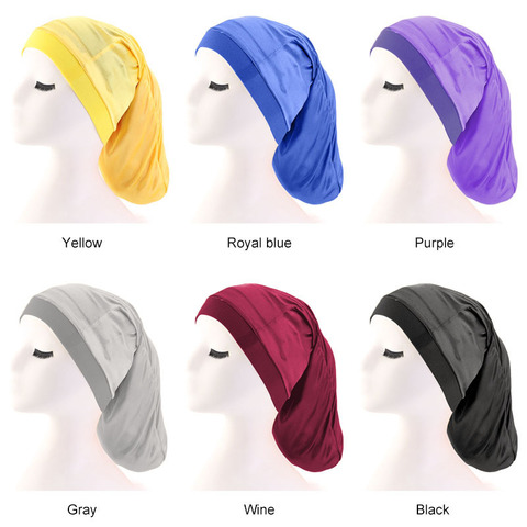 Bonnet en Satin pour hommes et femmes, 1 pièce, large bande élastique, Bonnet de poche, soyeux, tresses, Bonnet Baggy, Long cylindre, bonnets de couchage ► Photo 1/6