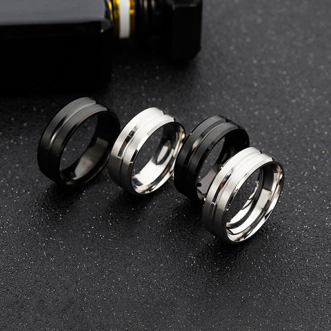 Bague de mariage homme basique noir pur 8MM acier inoxydable mat brossé anneau, cadeau de noël ► Photo 1/6