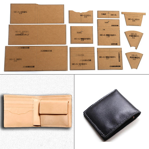 Lot de modèles de papier Kraft 10x11cm pour bricolage, nouveau portefeuille court pour hommes d'affaires, motif artisanal en cuir, modèle de couture pour pochoir ► Photo 1/6