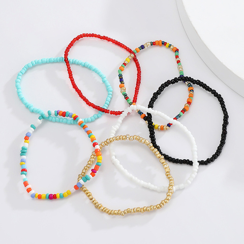 Bracelets de cheville bohème en perles colorées pour femmes, élasticité faite à la main, bijoux de pied, plage, été, pieds nus, cheville sur jambe, 2022 ► Photo 1/6